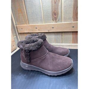 Skechers Womens Air Cooled Goga Mat Brown Suede Faux Fur Ankle Boots Size 7.5